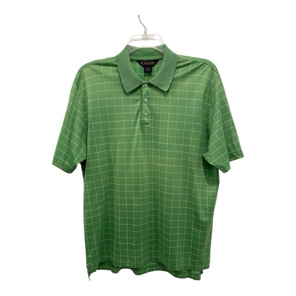 Brooks Brothers Polo Shirt Mens Large Green Performance Double Mercerized Cotton